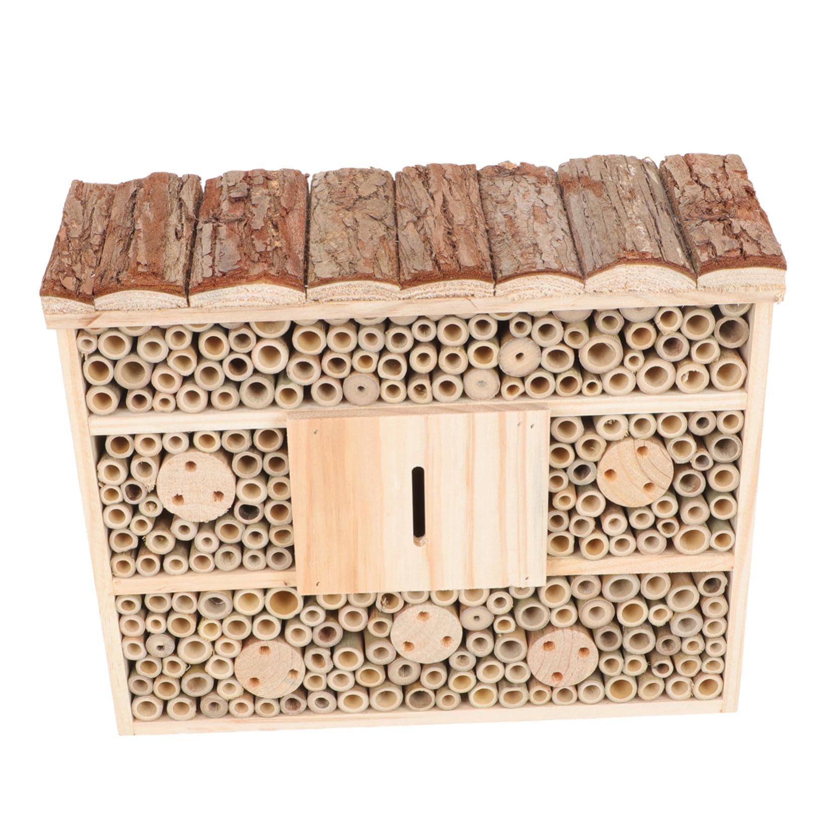 YARNOW Casetta in Legno per Api e Insetti Benefici, Rifugio Naturale Beige per Attrarre Insetti Utili e Mantenere L'ecologia del Giardino, Stile Casa in Legno