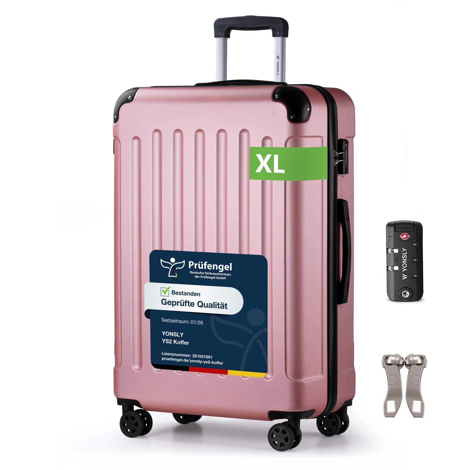 YONSLY Trolley Koffer Set, Reisekoffer, Rollkoffer Handgepäck, Kabinkoffer Suitcase, Gepäckset mit 360° Rollen, Hartschalenreisekoffer, Zahlenschloss, Gummigriff