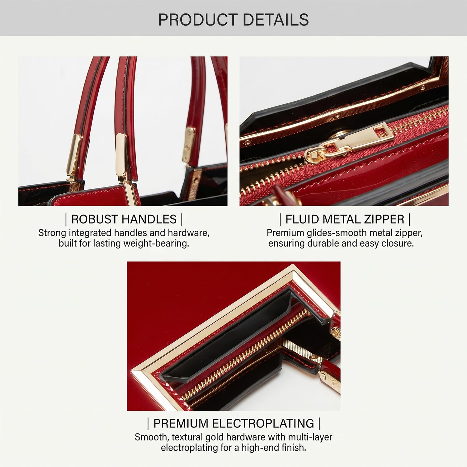 Bolsos de Mano con Bandolera para Mujer Bolso de Hombro Bolsos Bandolera en Cuero de Patente de PU Bolso de señora para Mamá Rojo