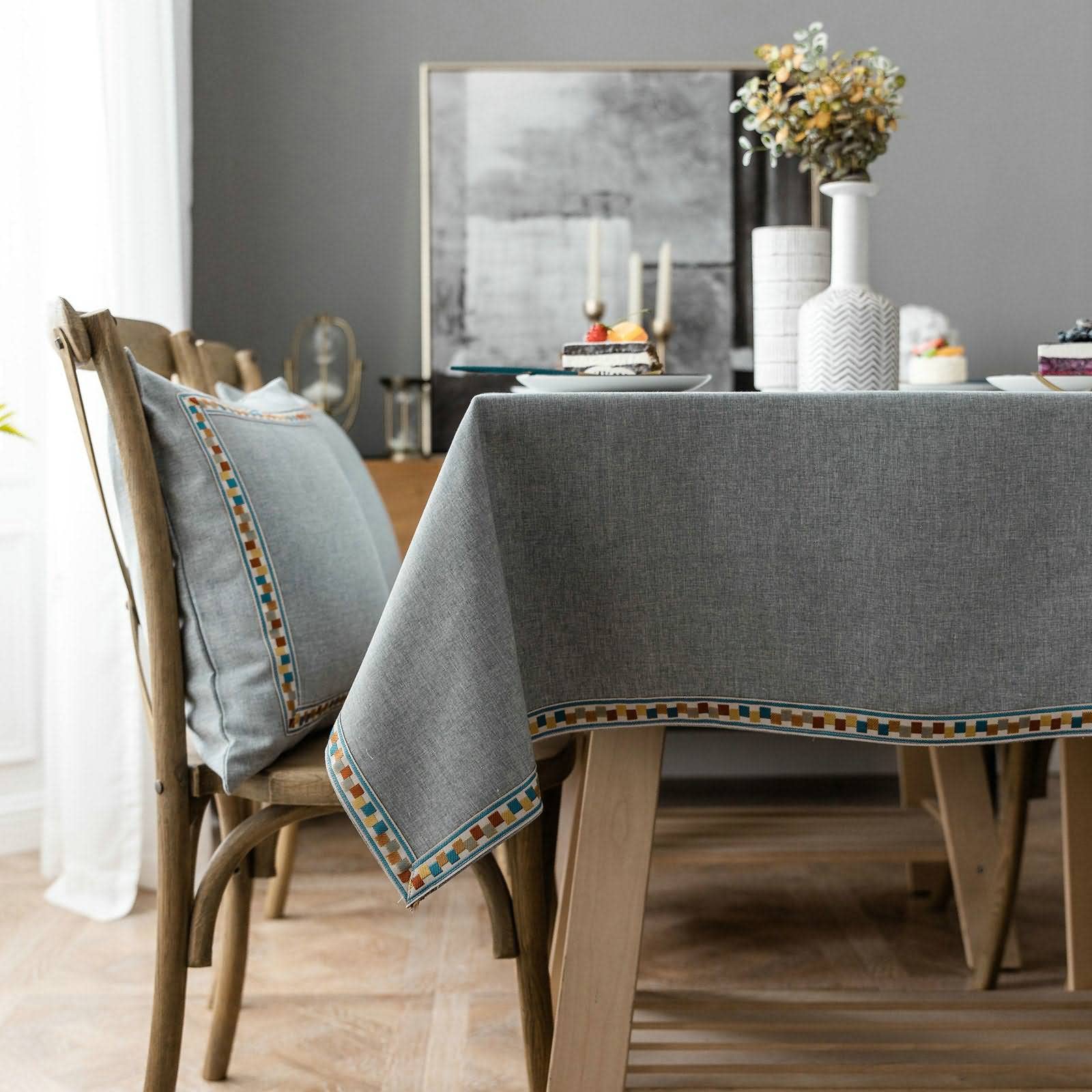 Tischdecked Tischtücher Zum Besticken Stickerei Tischdeckechen Bedside Table Cloth Grau Tischschutz Dekoration 140X200Cm