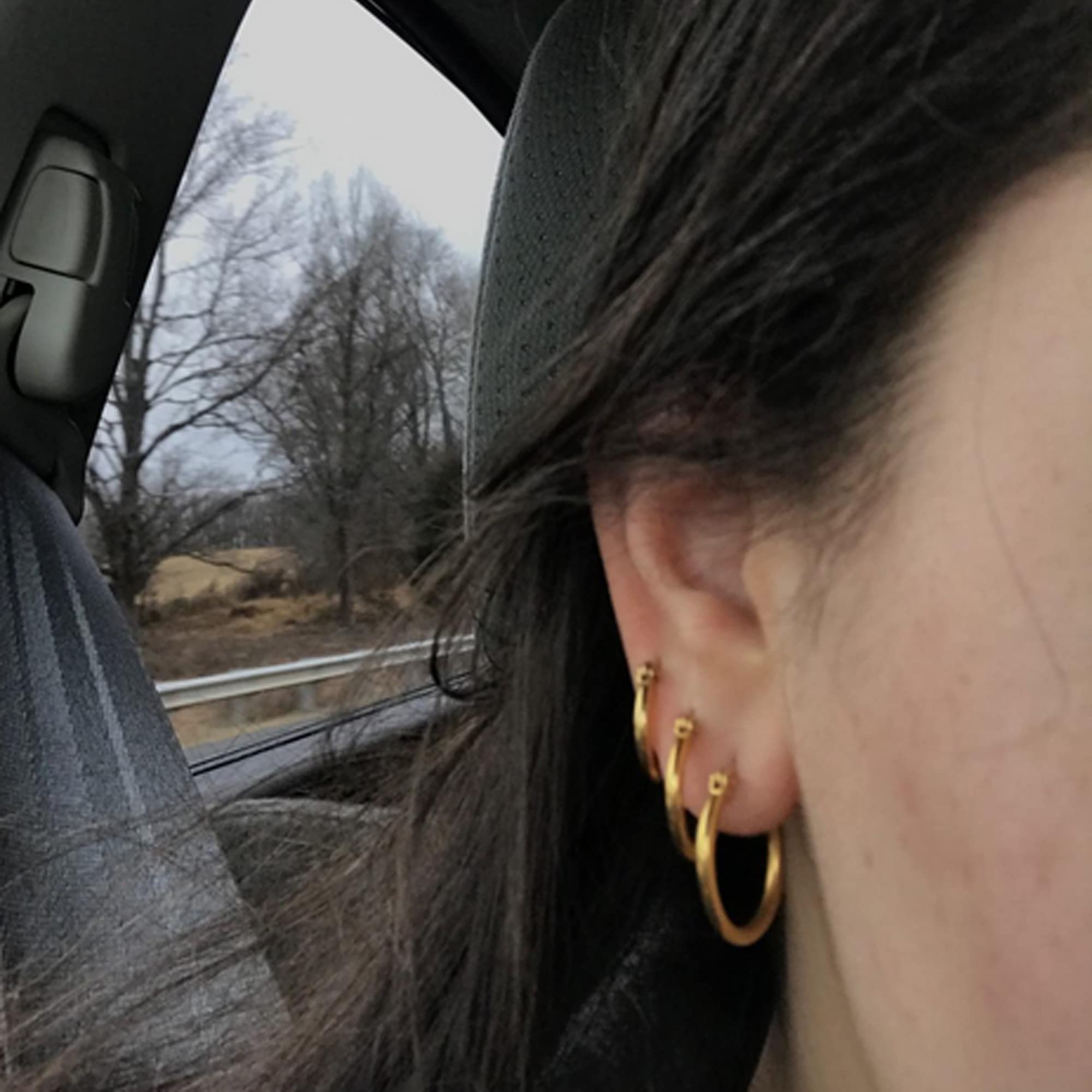 Juego de 3 pares de aretes de aro de acero inoxidable para mujeres y hombres, aretes de aro pequeños, color negro, plateado, dorado, aros ligeros de 10 a 0.787 in, Acero inoxidable, Circonia 6