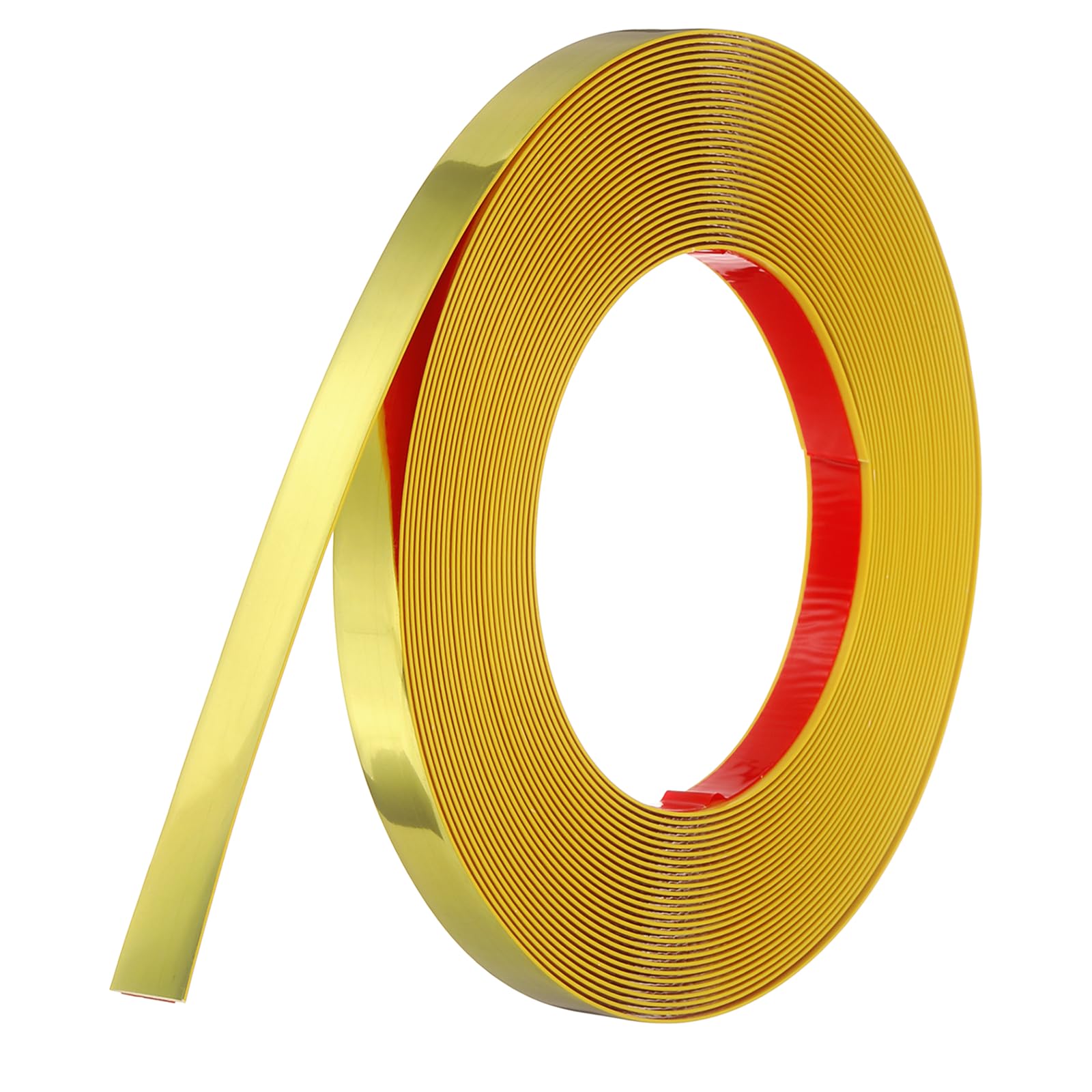 sourcing map Gold Peel and Stick Molding Trim, 0.6 Inch x 39.4 ft Self-Adhesive Mirror Tape, Flexible PVC Border Strip for Wall Decoration Tile Edge Ceiling Floor Frame Furniture Decoration