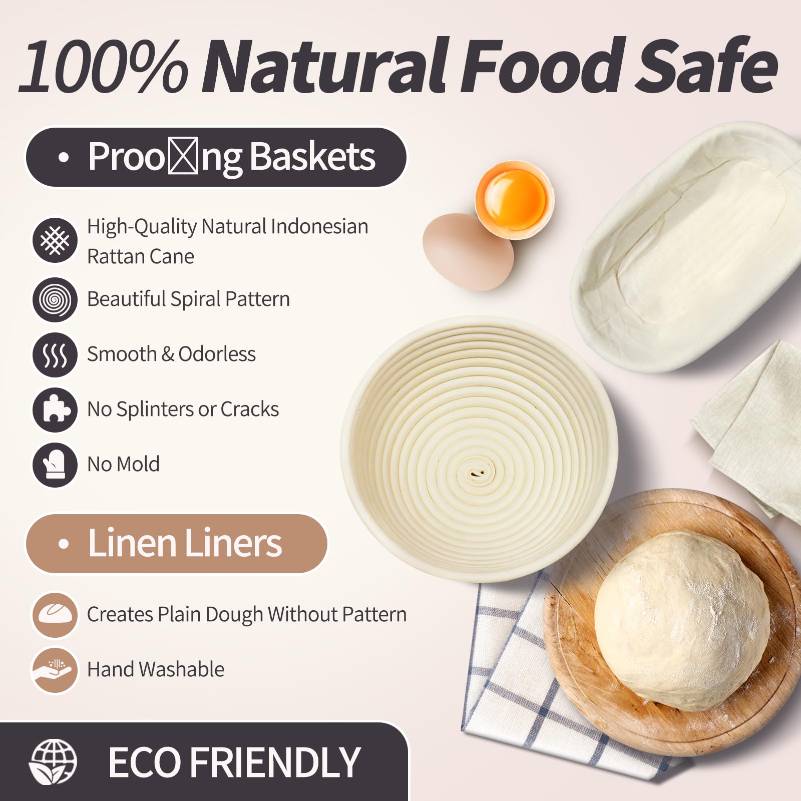 Bread Proofing Baskets - Sourdough Bread Baking Supplies for Perfect Loaves - Banneton Bread Proofing Basket Set - Includes Sourdough Proofing Basket & Bread Making Tools - Ideal Sourdough Kit - 15pcs