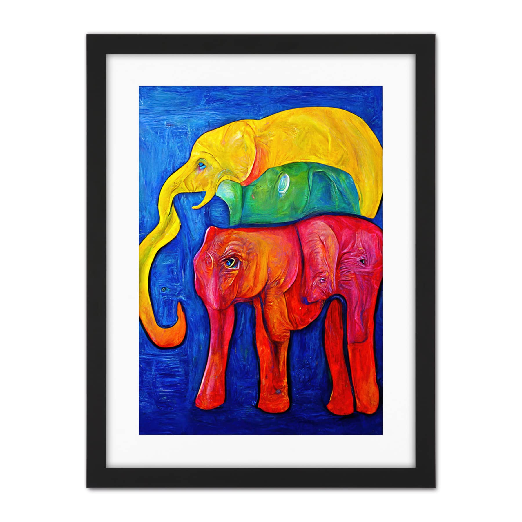 Doppelganger33 LTD Abstract Pop Art Surrealism Elephants Colourful Oil Artwork Framed Wall Art Print 18X24 Inch