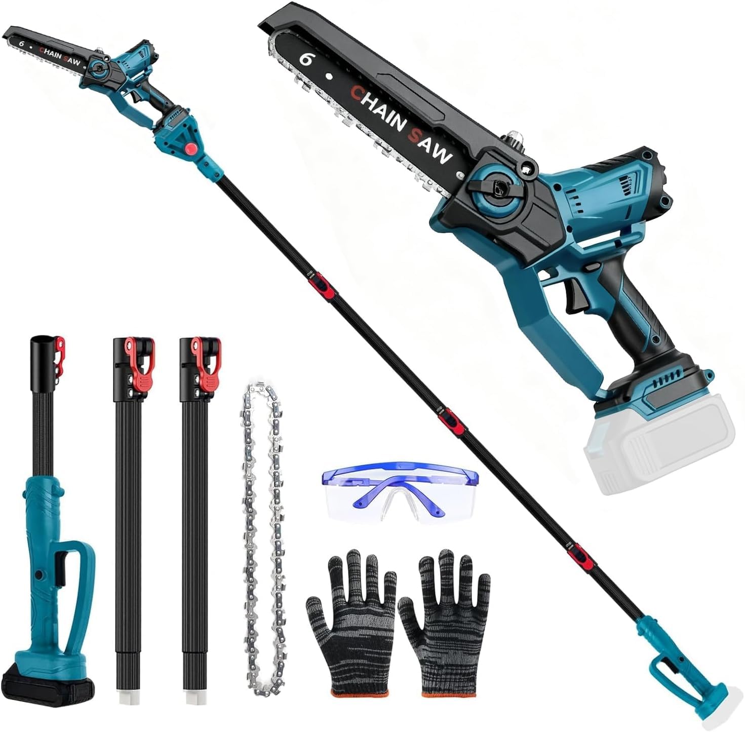 Élagueuse sans fil 2 en 1 - Compatible avec Makita 18 V - Scie d'élagage 2 en 1 sans balais - Avec manche télescopique et télescopique - Hauteur de travail : 4,5 m