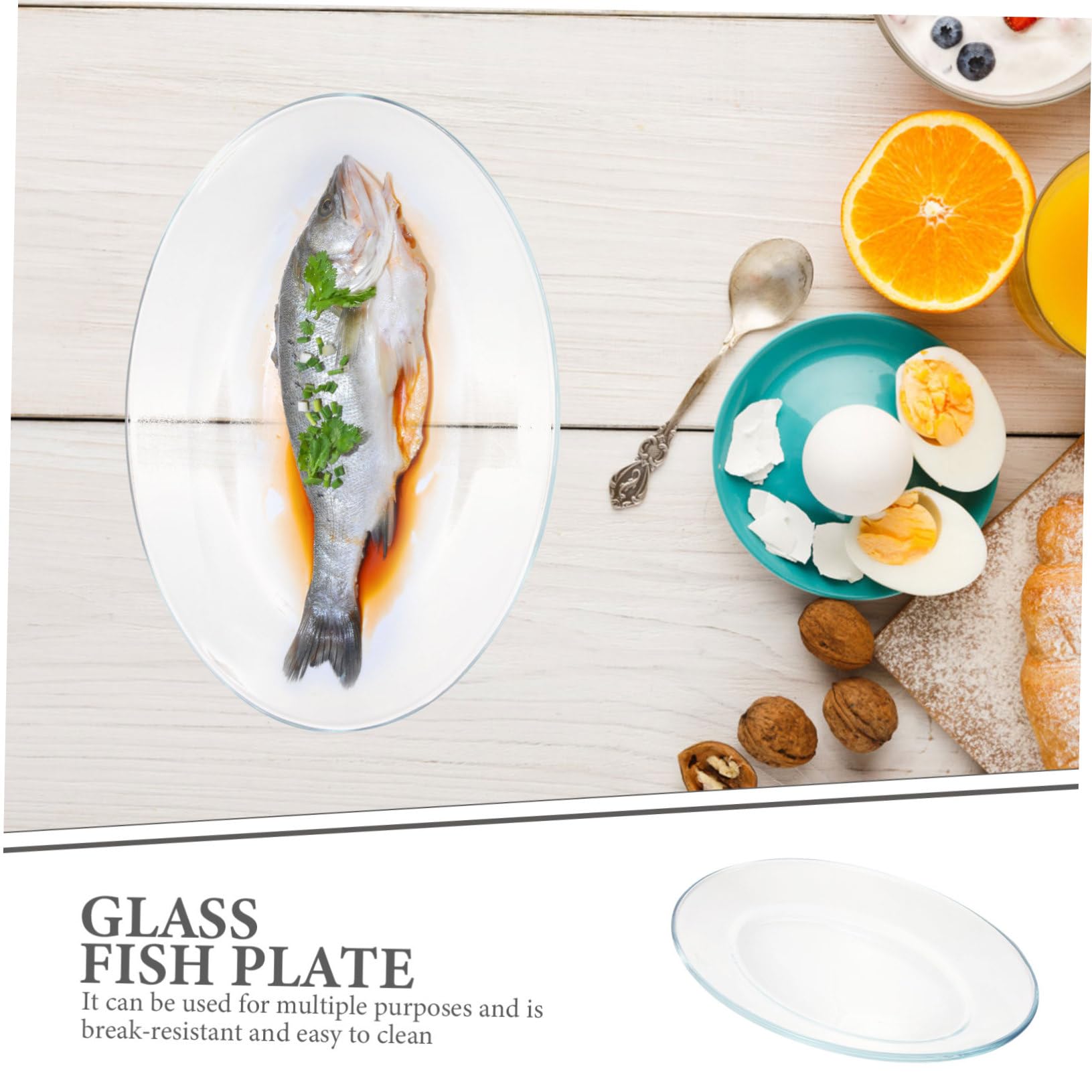 Zerodeko Plato de Pescado de Cristal Templado Transparente Grande Ovalado | Apto para Microondas, Horno y Lámpara de Calor, Uso en Hogar y Restaurante