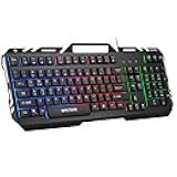 ENHANCE Infiltrate KL2 Membrane Gaming Keyboard - Quiet Keyboard with 3 Multi Color LED Lighting Modes, Turbo Input Mode, Anti-Ghosting, 19 Key Roll Over, Slim Low Profile Metal Design
