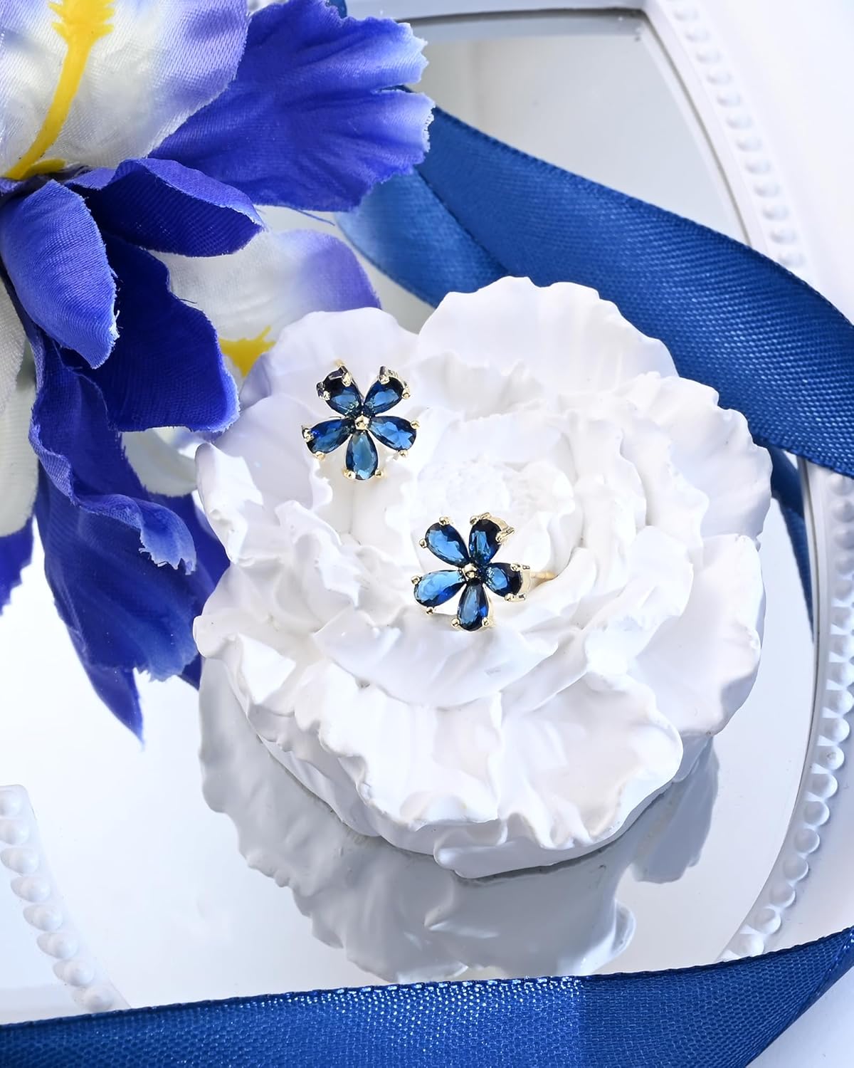 Hypoallergenic Flower Stud Earrings for Women | Dainty 14K Gold Plated Cubic Zirconia Jewelry with 925 Sterling Silver Post | Gift for Sensitive Ears, Daily & Occasions - Image 5