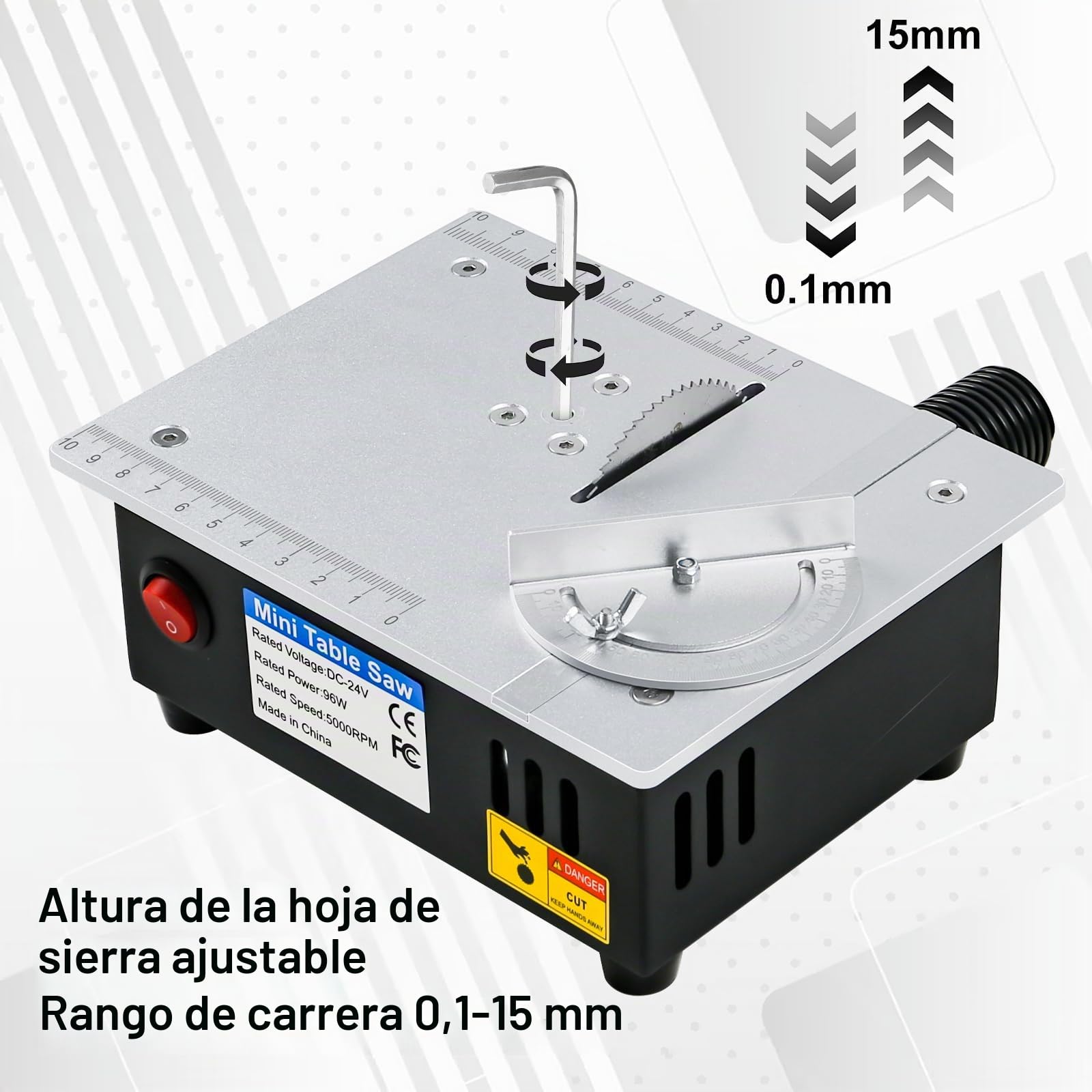Sierra circular de mesa multifuncional, 96 W, 4 cuchillas, precisión, 7 velocidades, ajustable para bricolaje