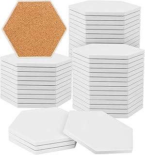 50 Pieces 3.75 Inch Hexagon Blank Ceramic Coasters, Unglazed Ceramic Til...