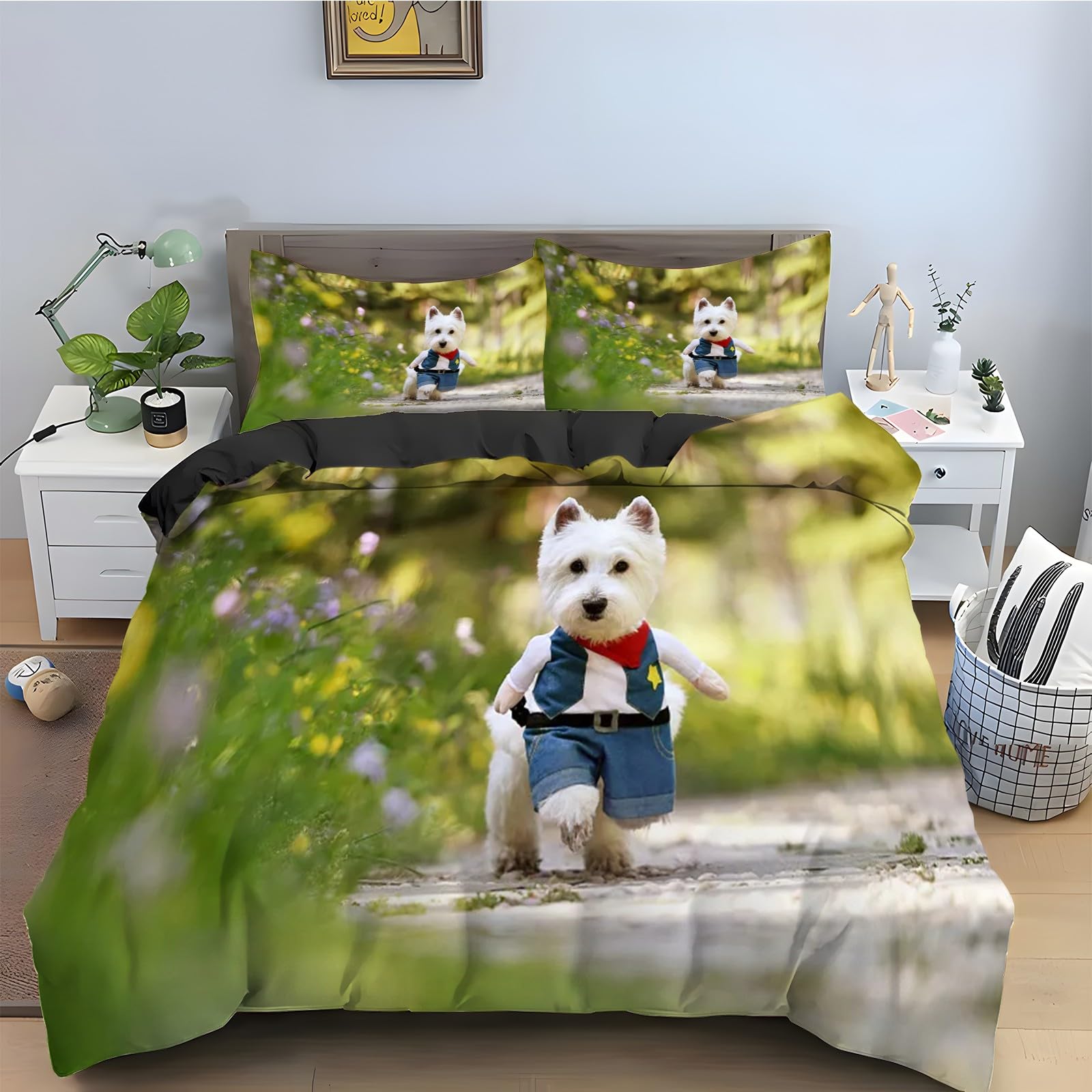 Housse de couette 220x240 microfibre douce avec fermeture éclair parure de lit chiot 3 pièces