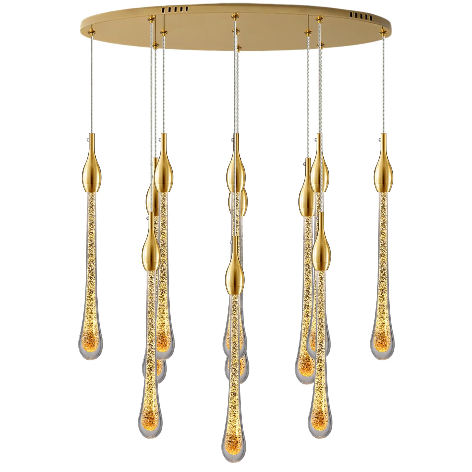 FYZDLAOR Modern 11-Light Pendant Chandeliers Oval Linear Raindrop Crystal Pendant Lights LED 3CCT Dimmable Chandelier for Dining Room Kitchen Counter Ceiling Lighting Fixtures