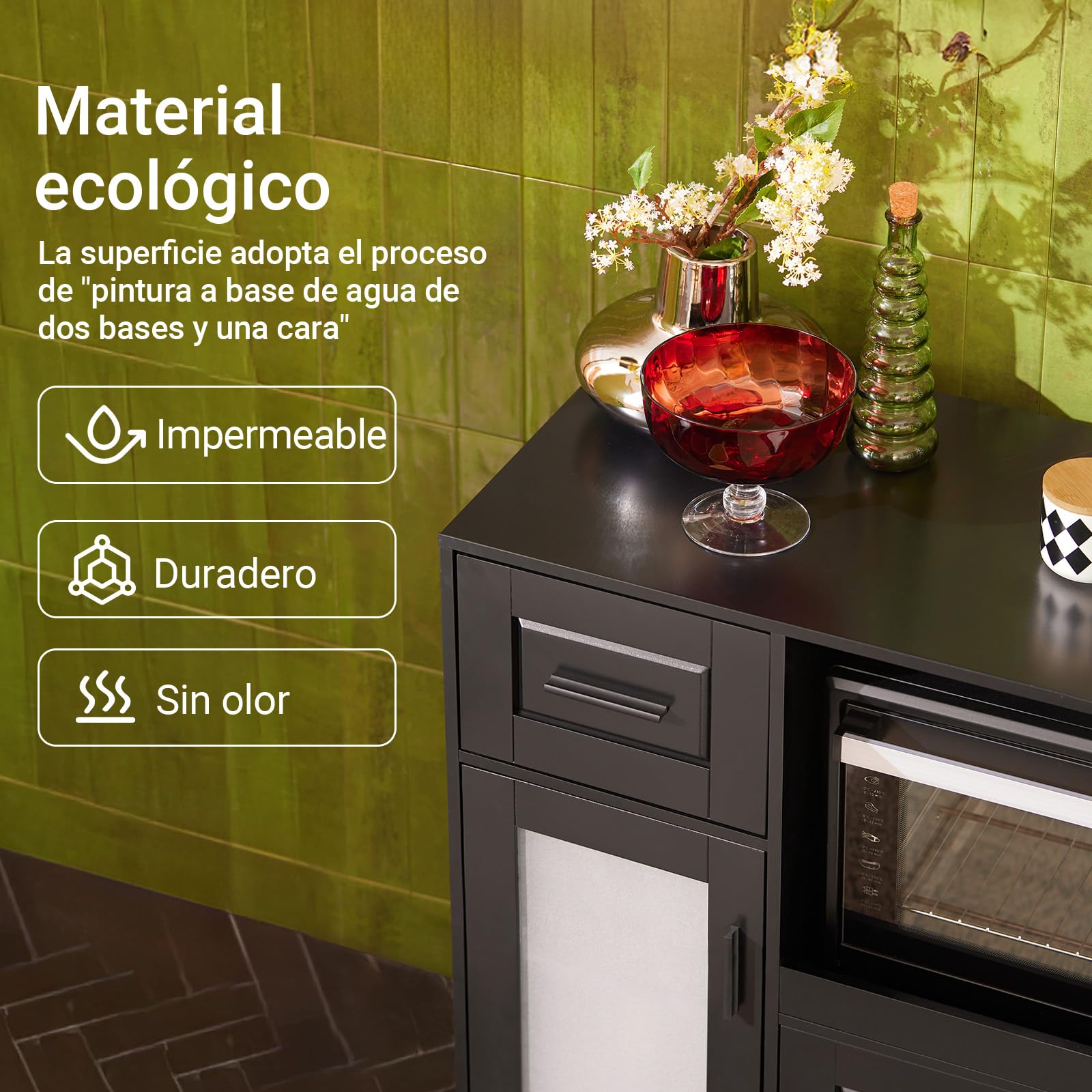 SoBuy Isla de Cocina con Ruedas, Mueble Auxiliar de Cocina, Desserte con Ruedas, Soporte para Microondas, Carrito Móvil para Sala de Comedor y Oficina en Casa 88,5 x 40 x 89 cm Negro FSB78-SCH