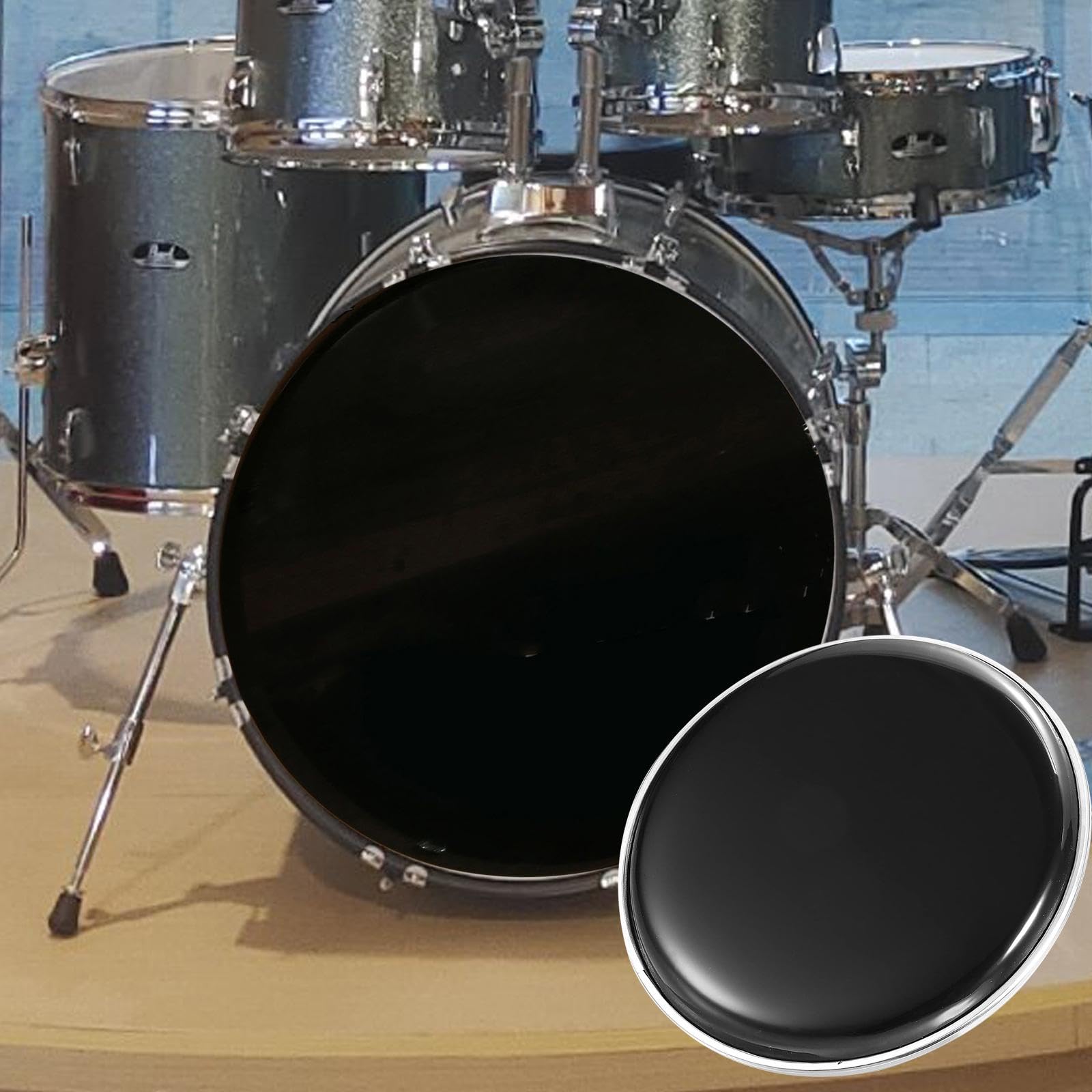 Menolana Drum Head Bass Drum Drum Accessory Portable 22inch Drumhead Skin Drumhead Kick Pad for Concert Practice Show Beginners, without hole