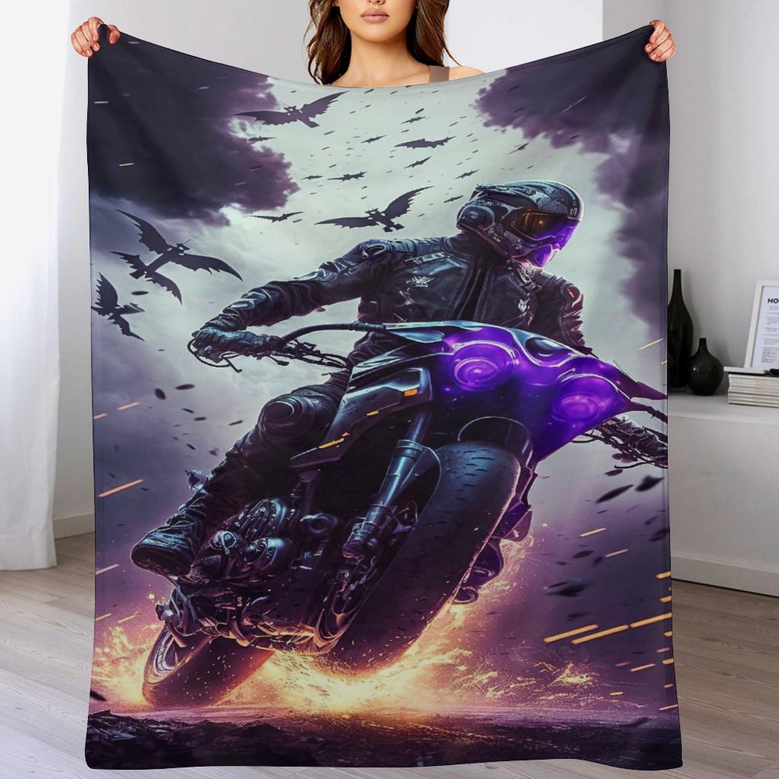 Couverture polaire moto contre les nuits fraîches plaid flanelle pour lit