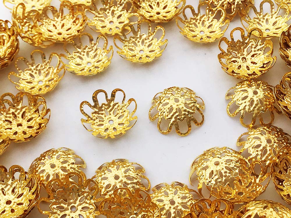 Amazon.co.jp: ビーズキャップ 14mm ゴールド 座金 花座 200個 
