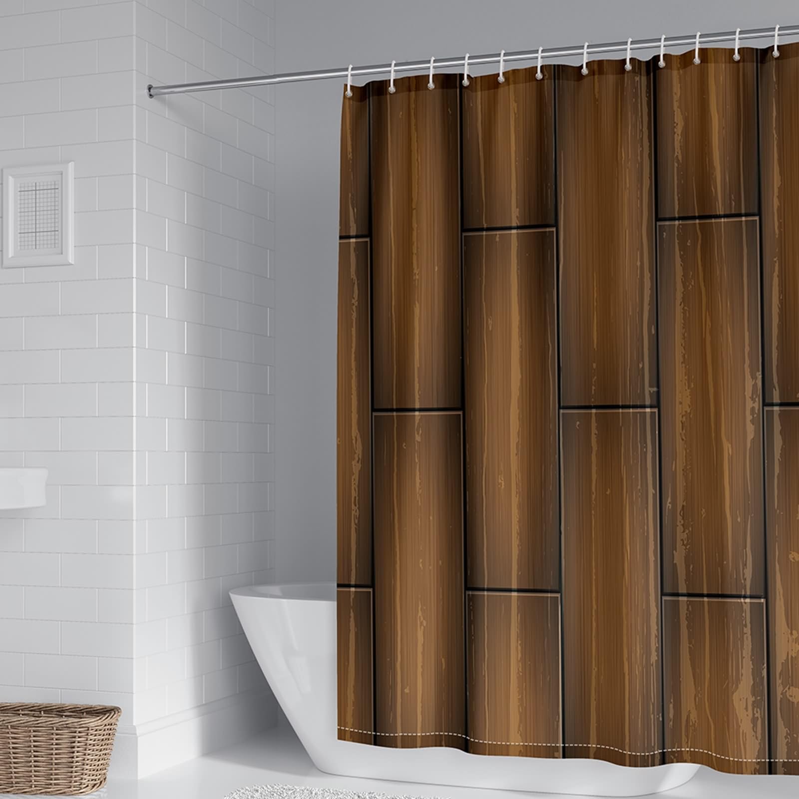 Tenda Doccia 180x200 Tessuto, Poliestere Marrone Tavola di legno geometrica Tenda vasca da bagno, lavabile, asciugatrice rapida