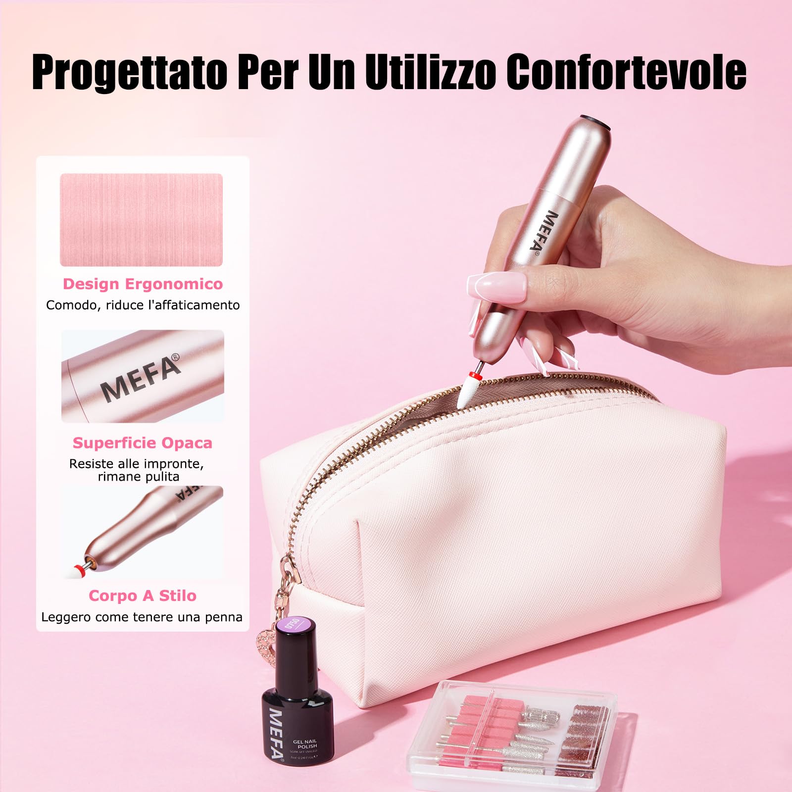 MEFA Fresa per Unghie, 13 PCS Nail Drill 20000 RPM , Manicure e Set Pedicure, per Gel Ricostruzione Unghie, Semipermanente Unghie, Acrygel ,Togli Calli Piedi Set Manicure
