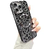 ZONRW for iPhone 14 Pro Max Case Magnetic,Soft Cute Luxury Leopard Cheetah Pattern Plating Glitter Bling Phone Case Compatible with MagSafe Clear Shockproof Back Cover for Women Girl 6.7