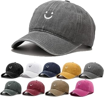 Cute Smile Face Baseball Cap for Women Men Adjustable Vintage Washed Cotton Low Profile Dad Hat
