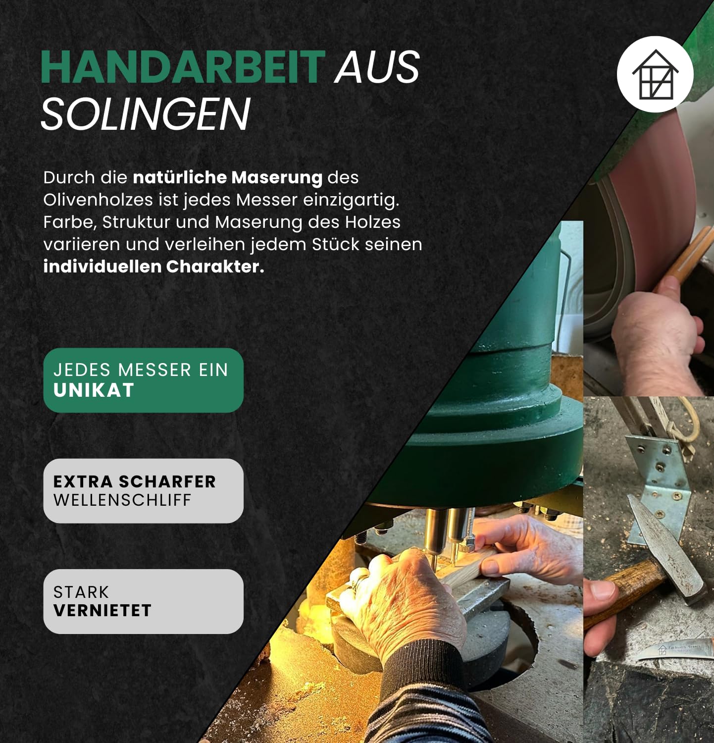 Buckelsmesser 6er-Set mit Wellenschliff - Testsieger - Frühstücksmesser aus Solingen/Germany - Brötchenmesser/Brotzeitmesser Olivenholz