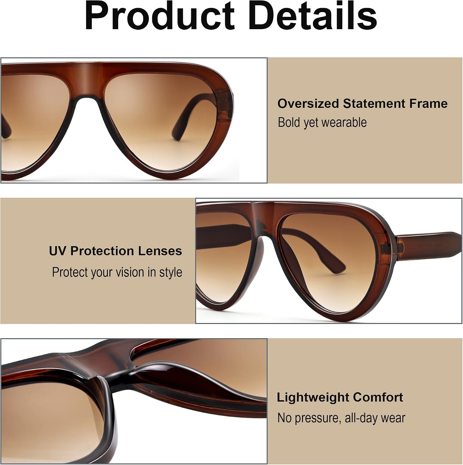 AZorb Retro Oversized Aviator Sunglasses for Women Men, Large Frame Shades image 5