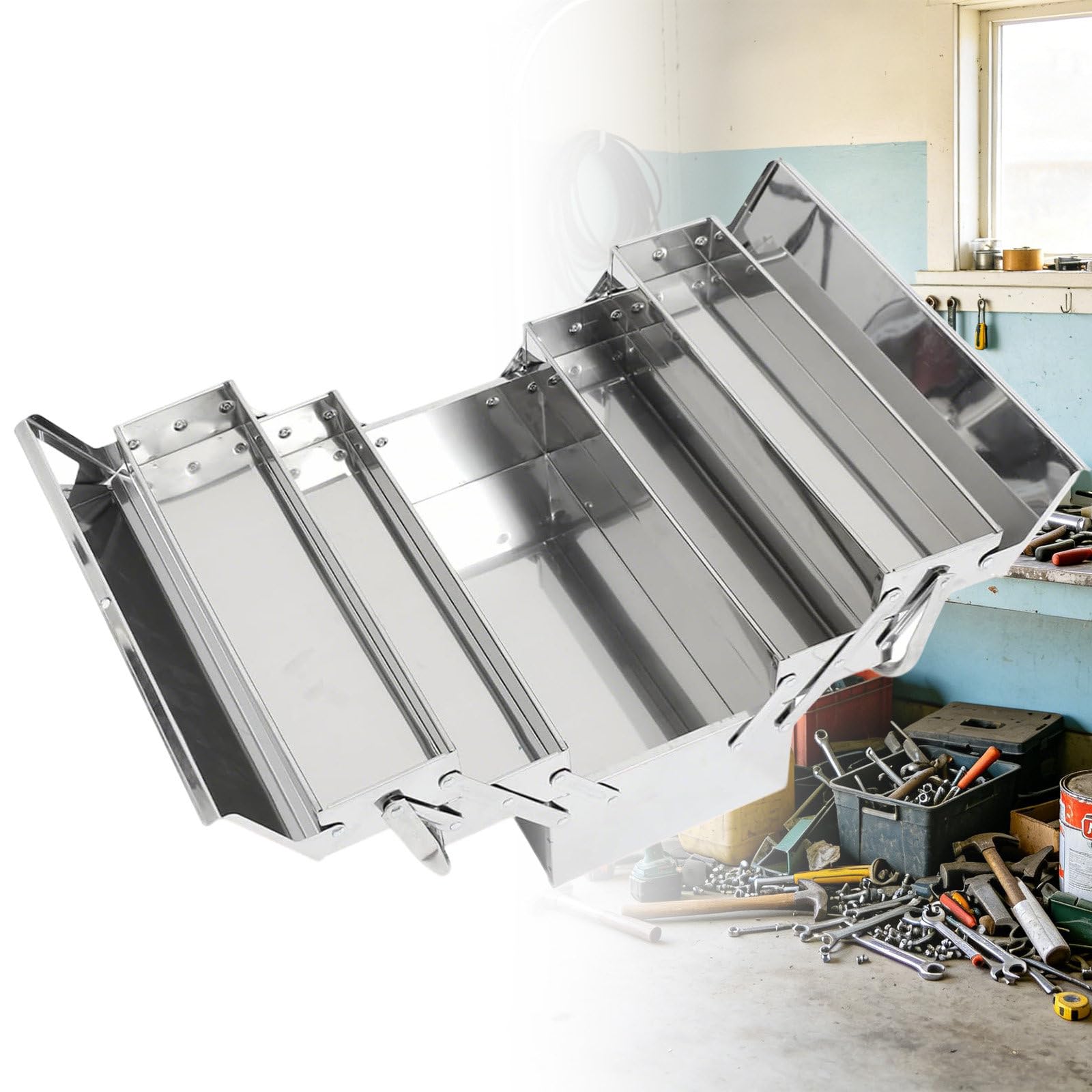 Thickened 410 Stainless Steel Tool Organizer with Multi-Tier Layout and Rigid Metal Construction for Heavy Load Bearing during Workshop Maintenance Tasks in 2-TierL46.5cm/18.3in