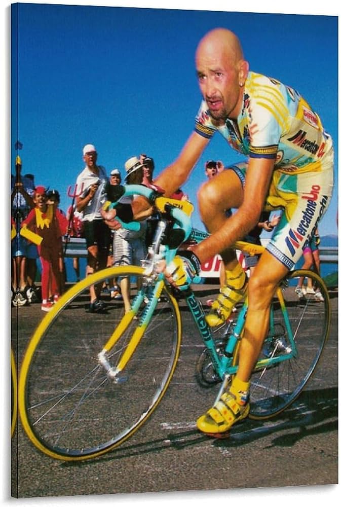 Marco Pantani Leinwand-Poster, Motiv: Radfahrer, Vintage-Stil, High-Definition-Druck, für Zuhause, Büro, Wandkunst, Deco, Rahmen-Stil, 60 x 90 cm