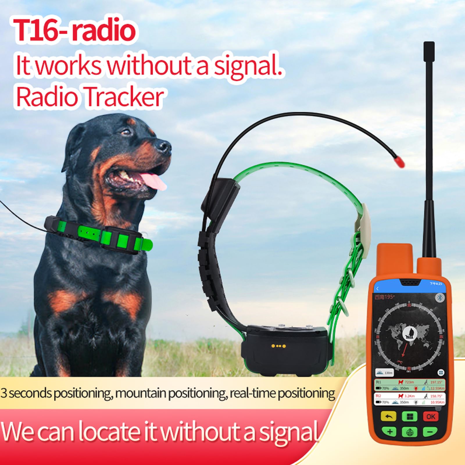 Localizzatore portatile per cani GPS e dispositivo di addestramento con tecnologia wireless VHF, localizzatore GPS per cani con collare GPS per cani, standby ultra lungo, 6 funzioni, touch screen,