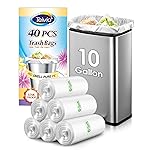 10 Gallon 40 Counts Medium Trash Bags Tall Kitchen Garbage Bags by Teivio, 9 Gallon 10 Gallon 11 Gallon,Bathroom Trash Can Bin Liners, Intended for Home,Plastic Bags for office kitchen, Clear