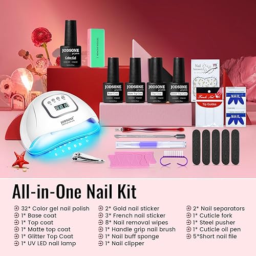 Miniatura 65 de JODSONE - Kit de esmalte de uñas de gel con lámpara ultravioleta de 32 colores, gel de uñas permanente para arte de uñas, estética u hogar, gel