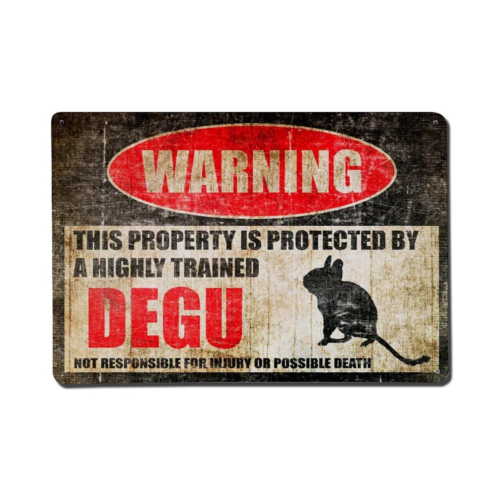 Warning Sign With Degu Silhouette Vintage Tin Sign Retro Metal Wall Decor Metal Poster, Home Bar Garage Farmhouse Cafe Wall Art Decoration 8x12Inches