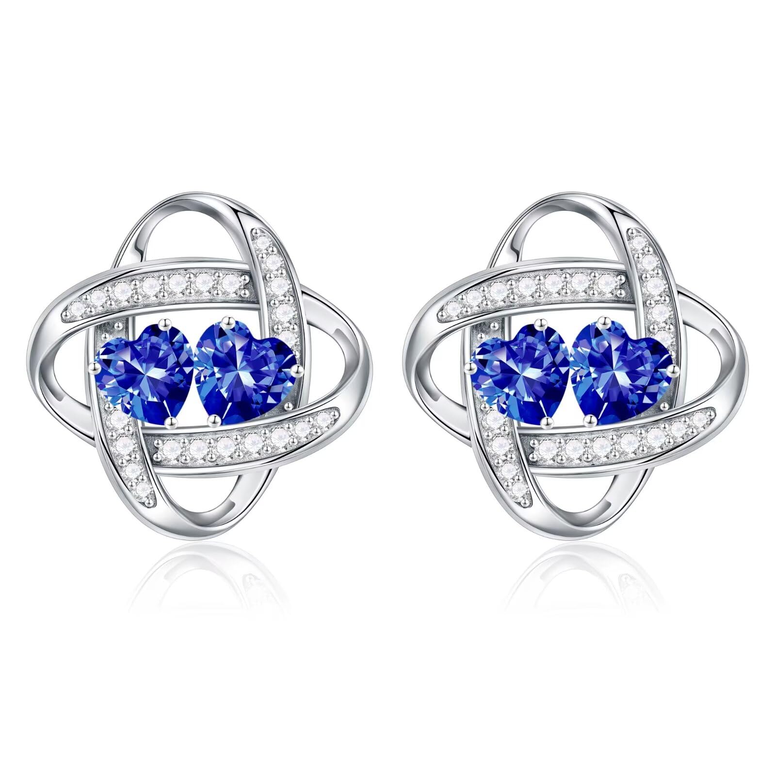 Iefil Double Birthstone Earrings for Women - 925 Sterling Silver Stud Earrings Anniversary Birthday Gifts for Women Jewelry