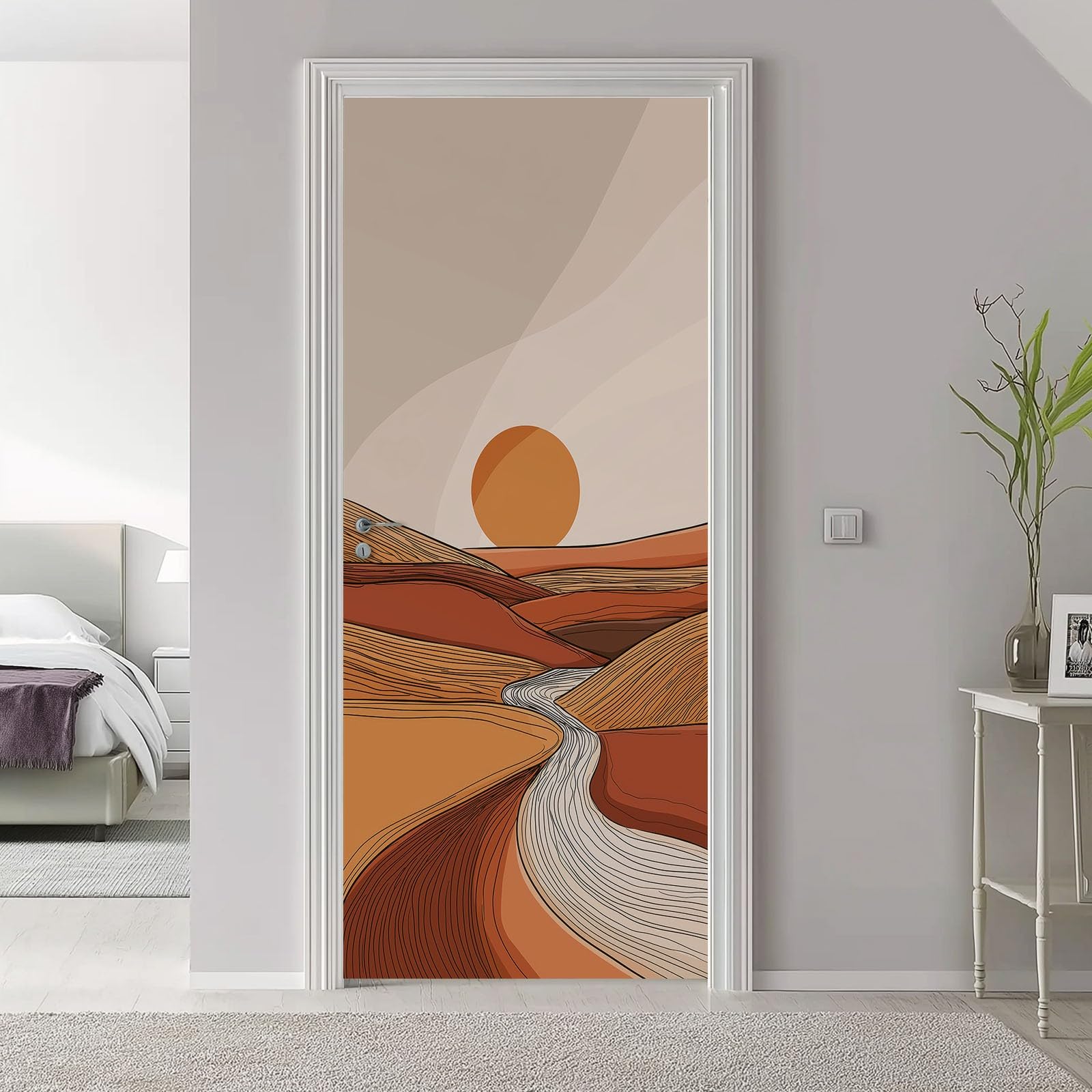 Samoprzylepna naklejka na drzwi w stylu vintage, pustynia, 88 x 200 cm, prosty krajobraz, wydmy, wodoodporna tapeta na drzwi z folii samoprzylepnej, jasnobrązowa, plakat DIY, tapeta na drzwi, do