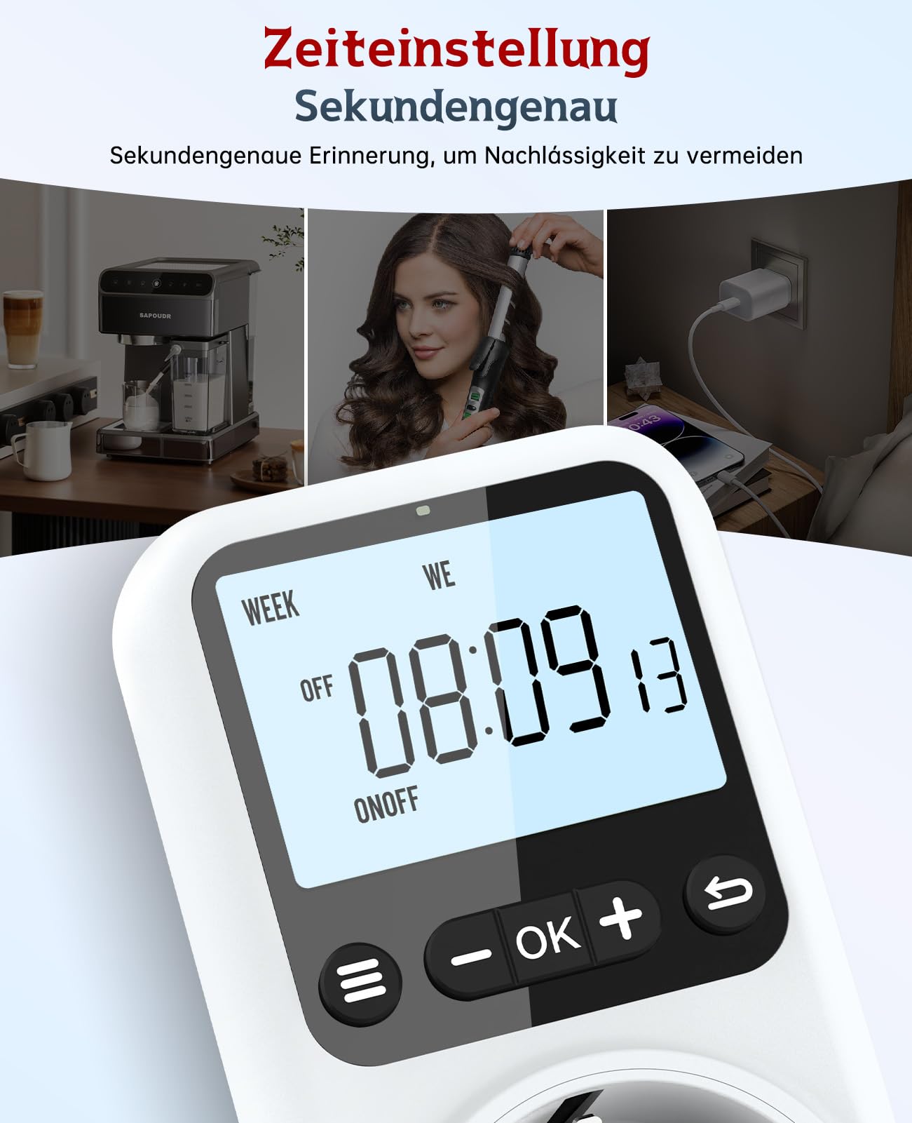 Zeitschaltuhr Steckdose Digital, 18 Programmierbare Sekundengenau Countdown Timer Steckdose mit Hintergrundbeleuchtung, für Innen Einbruchschutz Aquarium 16A 3680W (2)