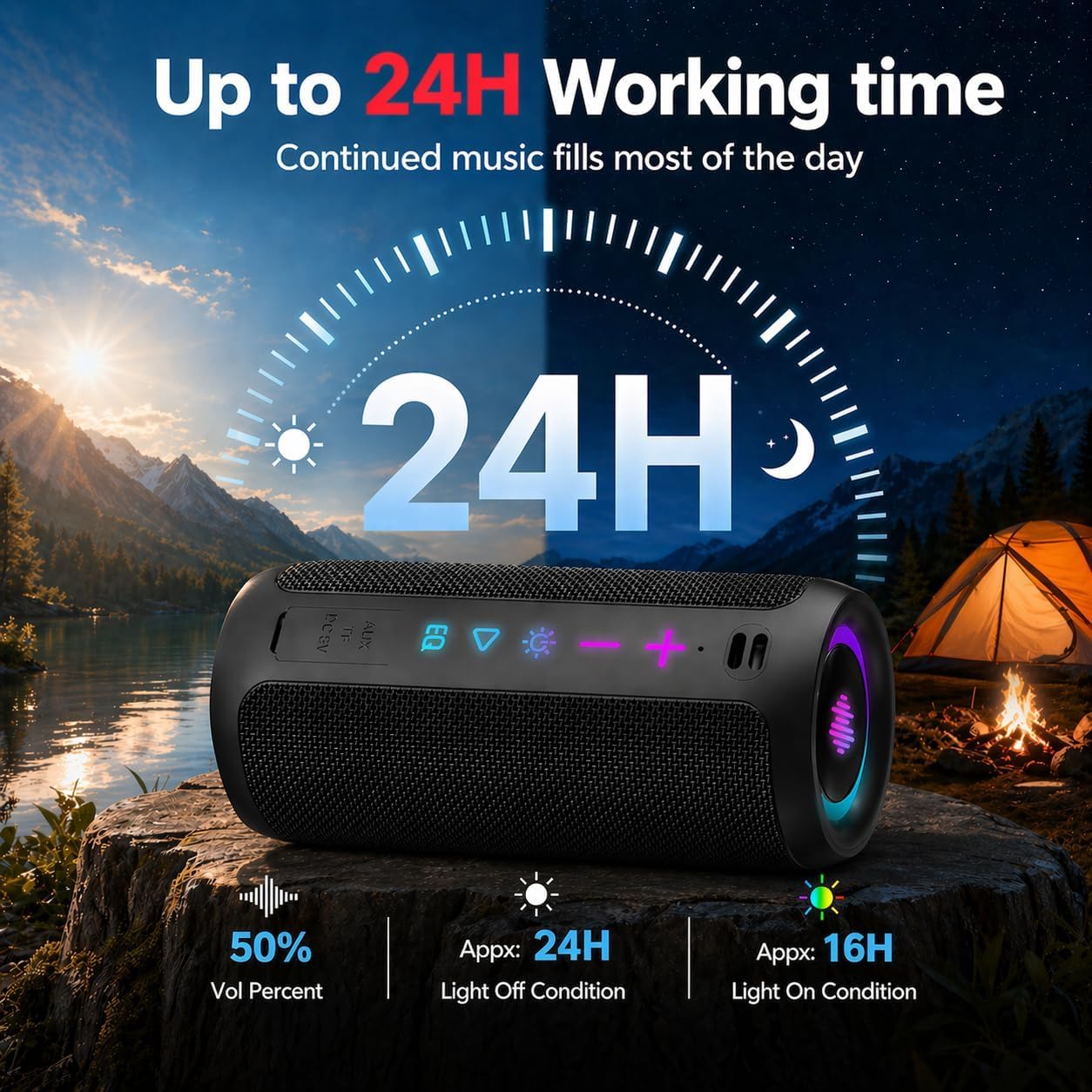 Enceinte Bluetooth Puissante 5.4 sans Fil avec Bass Puissantes, Haut-Parleur Portable 30W, Autonomie 30H,Son Surround à 360 degrés,Appairage TWS,IPX7,AUX,TF Carte,pour l'extérieur/La Fête/Voyage, Noir