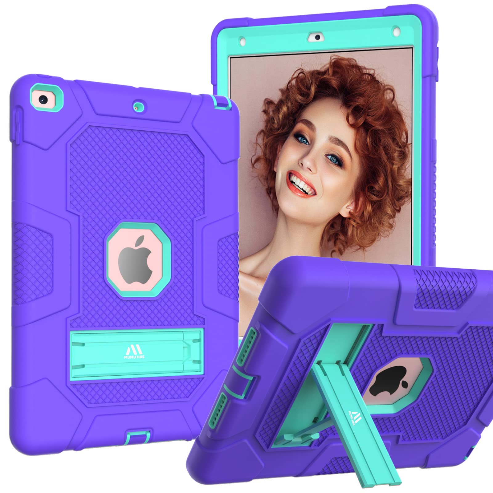 MUMU HBS 3-Ply Slim Heavy Duty Shockproof Rugged Case with Built-in Kickstand common to iPad Mini 6 (8.3-Inch, 2021 6th Generation) Kids Tablet-Violet