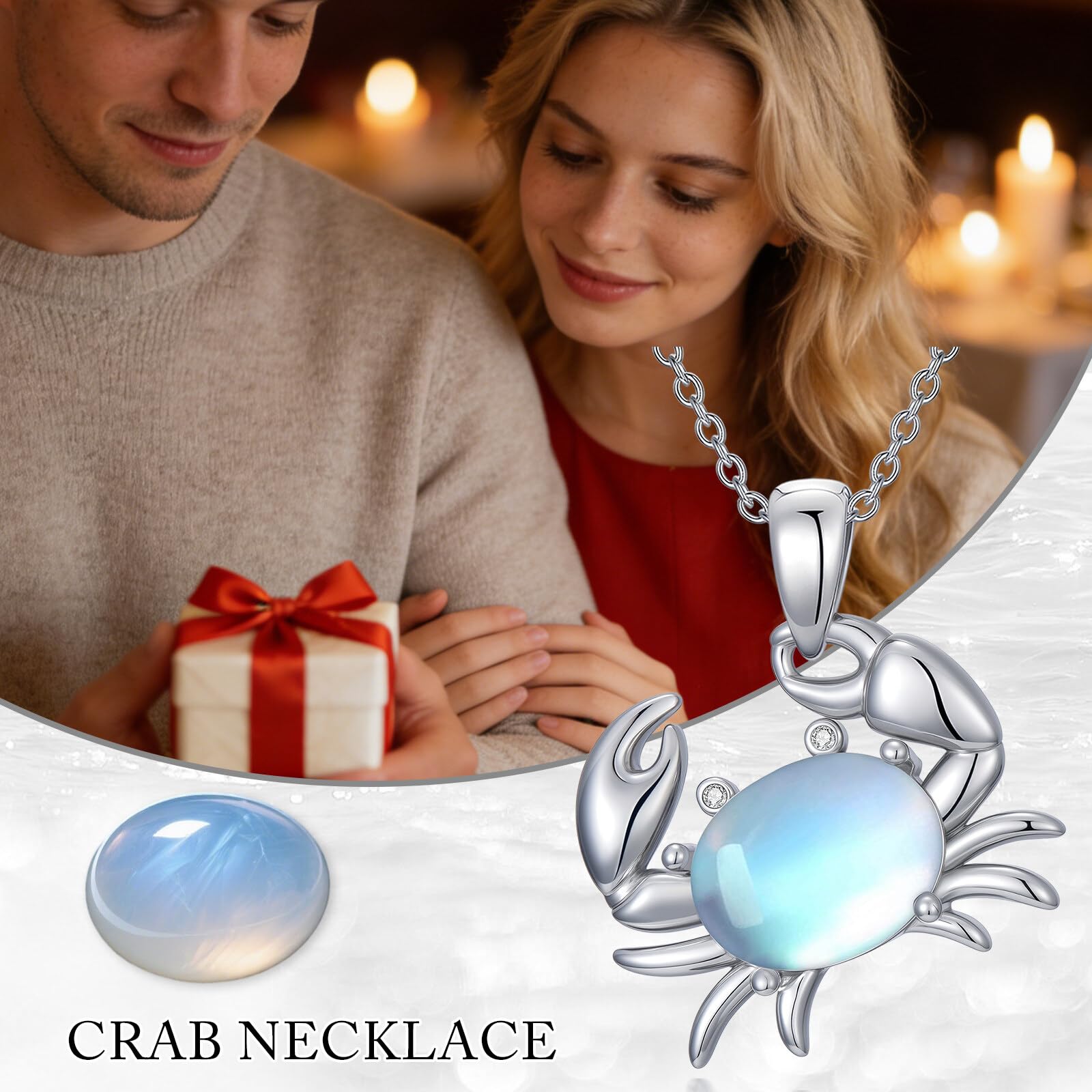 Mondstein Krabben Halskette für Damen aus 925 Sterling-Silber Meer Anhänger Damen Schmuck Geschenkideen
