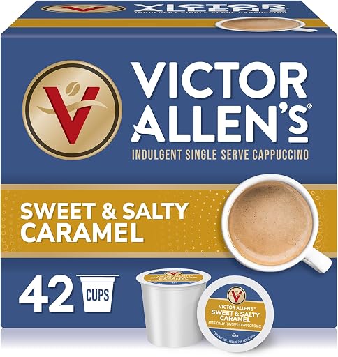 Victor Allen's Coffee Sweet and Salty Caramel Flavored Cappuccino Mix, 42 Count, Single Serve K-Cup Pods for Keurig K-Cup Brewers Brewers (Packaging May Vary)