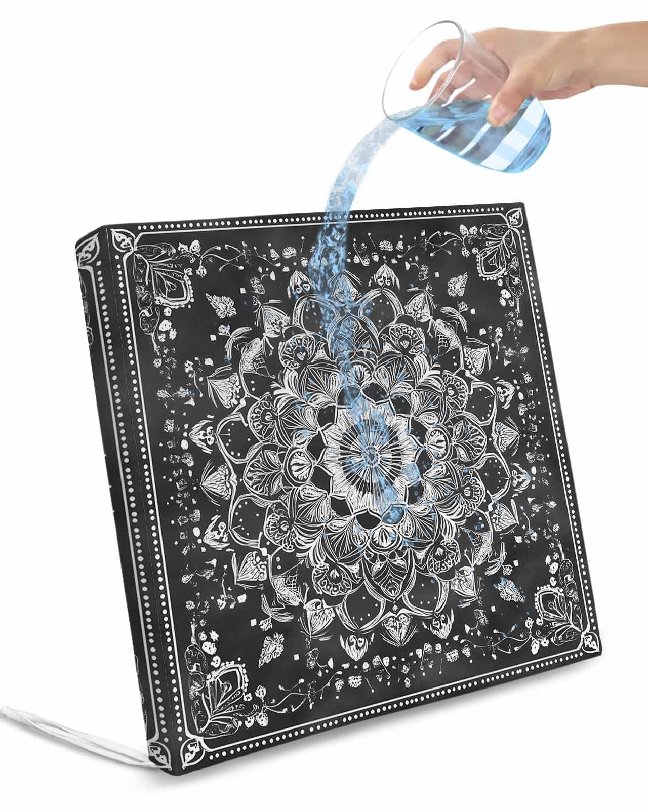 Gray Boho Floral Outdoor Cushion Chair Cover Set of 2 - Waterproof Couch Seat Covers, Vintage Ethnic Tribal Abstract Motifs Patio Furniture Protector Cushions Slipcovers for Sofa/RV, 20