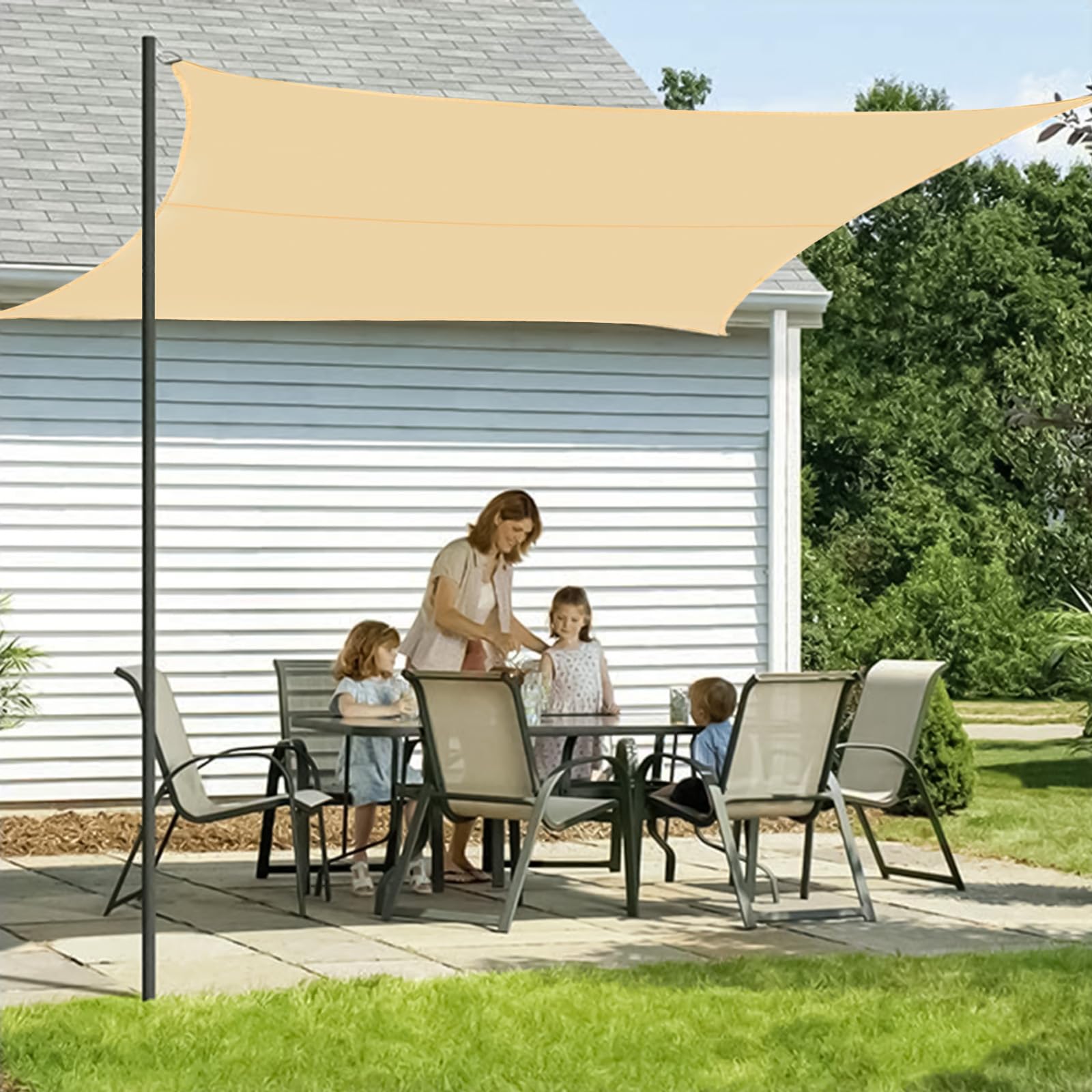 Tenda a Vela Ombreggiante 2x3m Rettangolare in Oxford Beige per Esterno Giardino