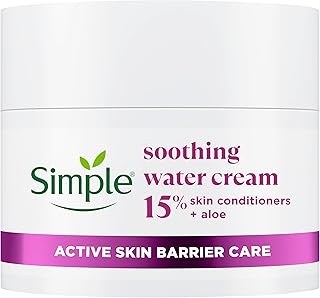 Simple Soothing Water Face Cream facial moisturiser with 15% skin conditioners, aloe and ceramide boosters for a healthy skin barrier calms and hydrates dry, sensitive skin 50 ml (Package may vary)