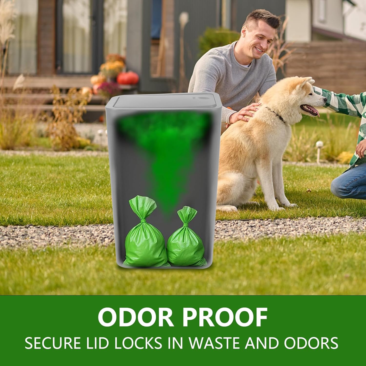 Plastic Dog Poop Trash Can Outside,10L/2.6Gal Outdoor Dog Poop Wast Trash Can Bucket with Pop-Up Lid,Small Pet Waste Container-(Include 75 Waste Bags)-Ideal for Yard,Porch-Gray