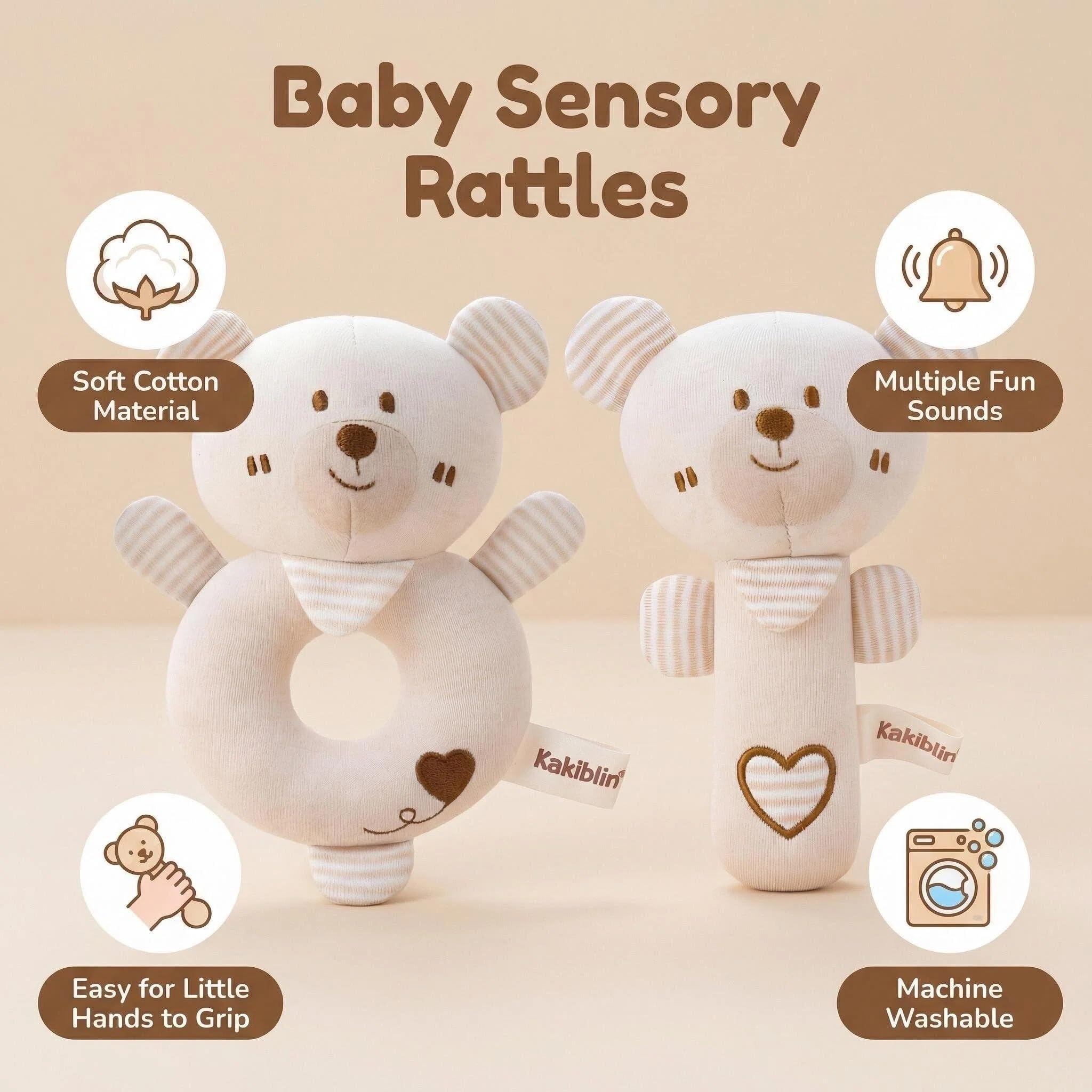 2 Pcs Soft Rattle Toys for Babies 0-6 Months,Baby Soft Rattle Sensory Toys,Plush Animal Hand Rattles Toys,Babies Sensory,Early Developmental Newborn Baby Birthday Gifts,Girls Boys Babies (Bears) - Image 3