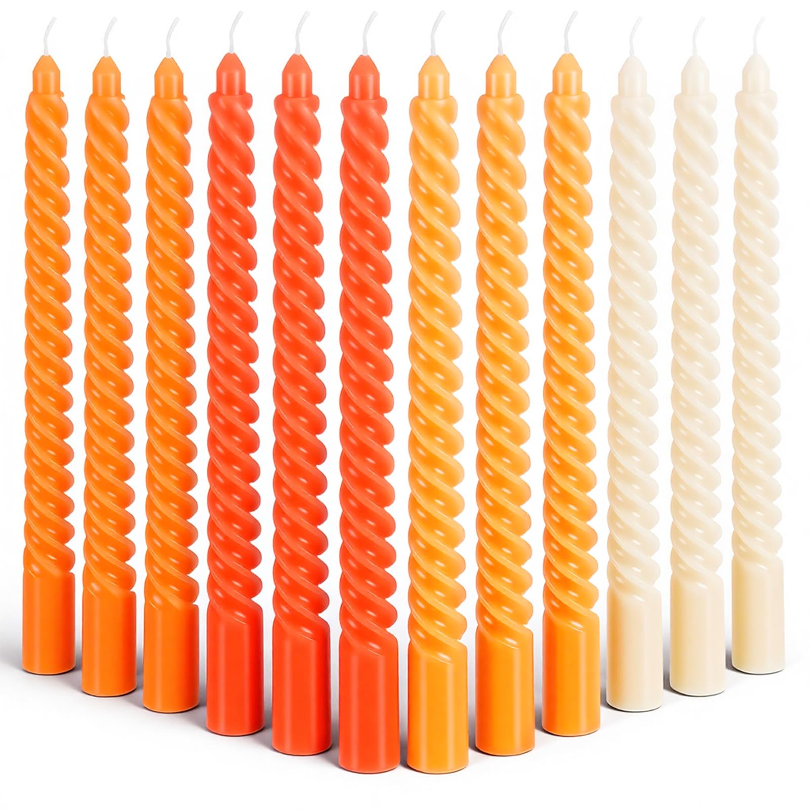 Patelai 12 candele coniche a spirale da 25,4 cm, colore rosso arancione sfumato, intrecciate, a lunga combustione, non profumate, senza fumo, antigoccia, eleganti, per autunno, Halloween, festa del
