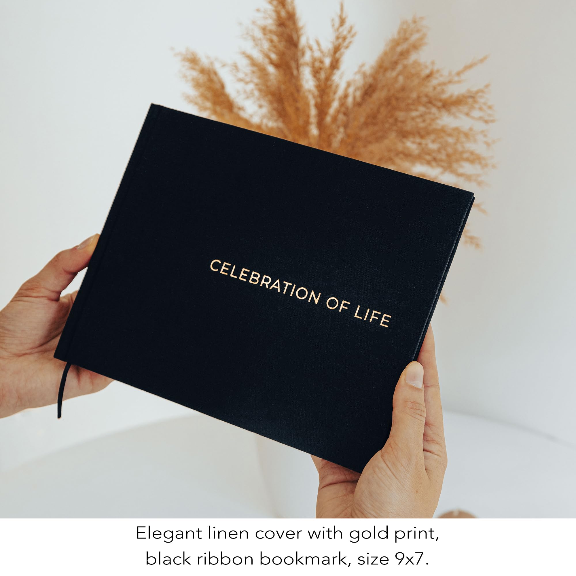 ANDALYT. Funeral Guest Book for Memorial Service.Celebration of Life Guest Book with Memory Table Sign. Linen Cover .Memory Book for Funeral. Funeral Sign in Book for Guests | Black | Memorial Book.