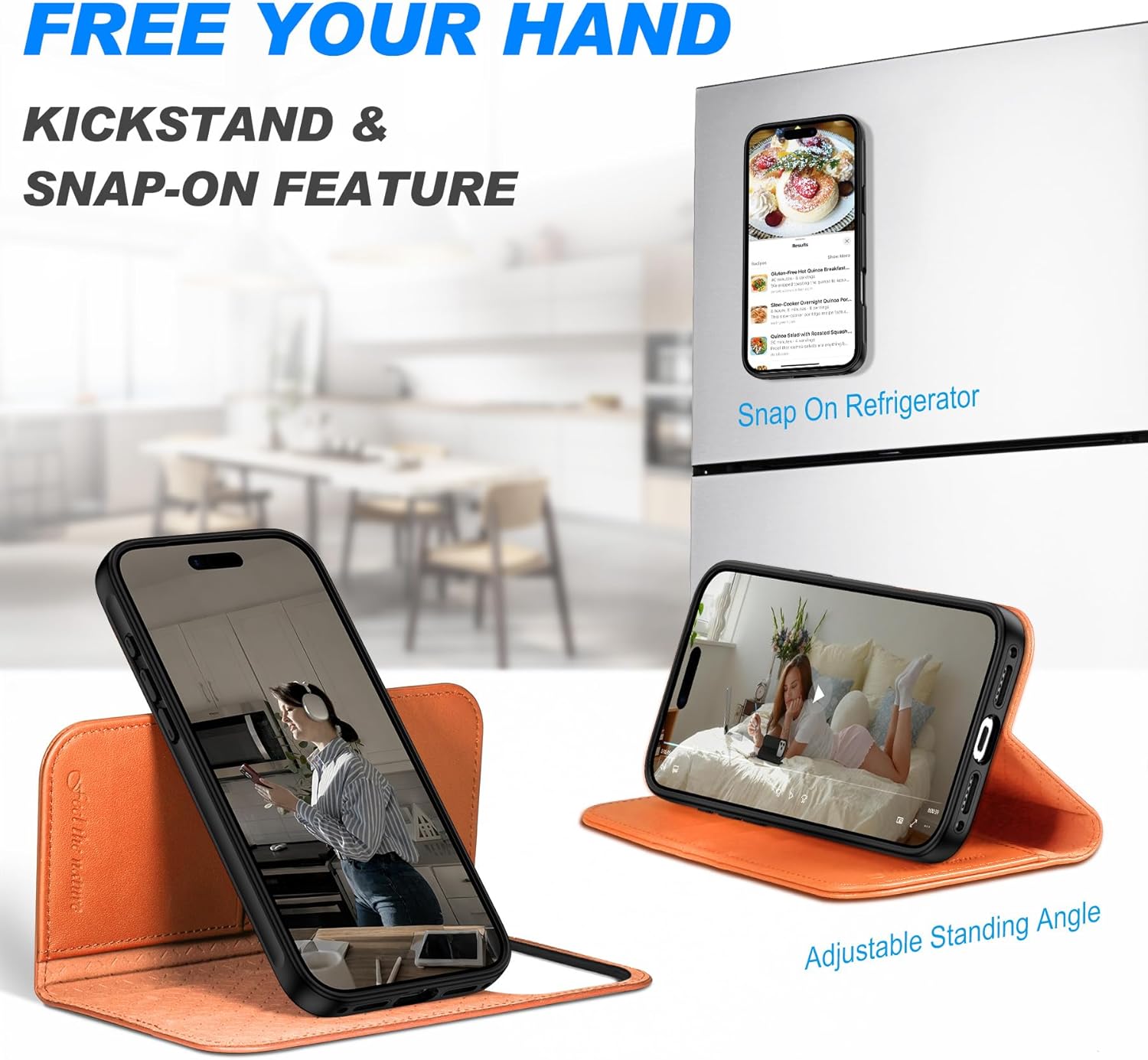 SHIELDON Detachable Case Wallet for iPhone 17 Pro Max 6.9" | Genuine Leather, Wireless Charging, RFID Blocking Credit Card Slot, Flip Magnetic Closure, Removable Shockproof Phone Cover 2025 - Orange