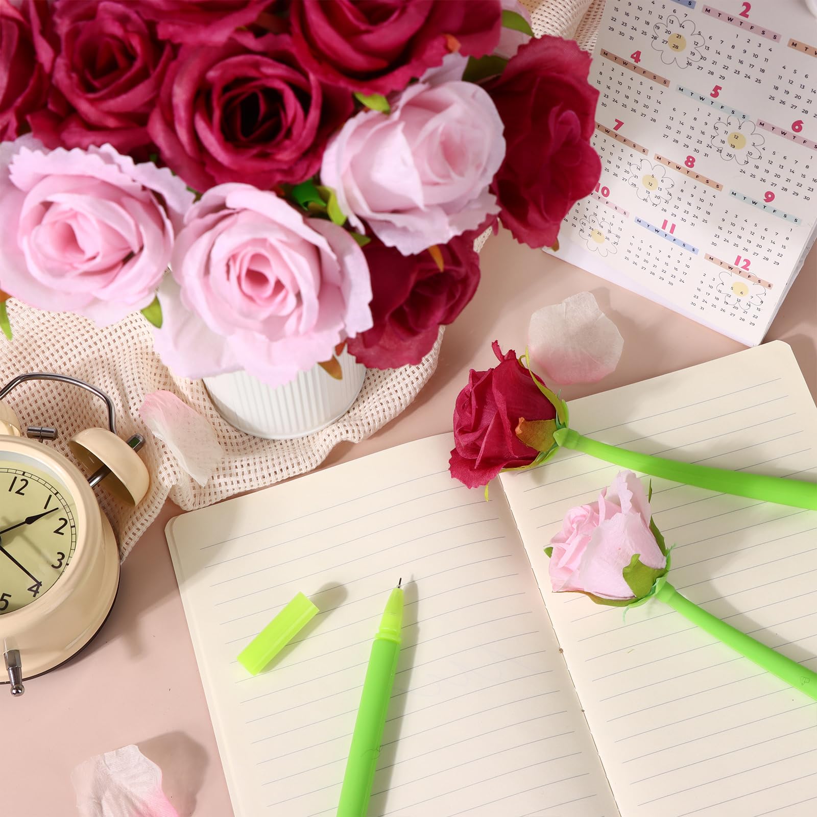 28 bolígrafos de flores artificiales con forma de rosa, bolígrafo negro de 0.5 mm, tinta de gel, bolígrafo de tinta de gel para el día de San Valentín, bolígrafos de tinta de gel para bodas,
