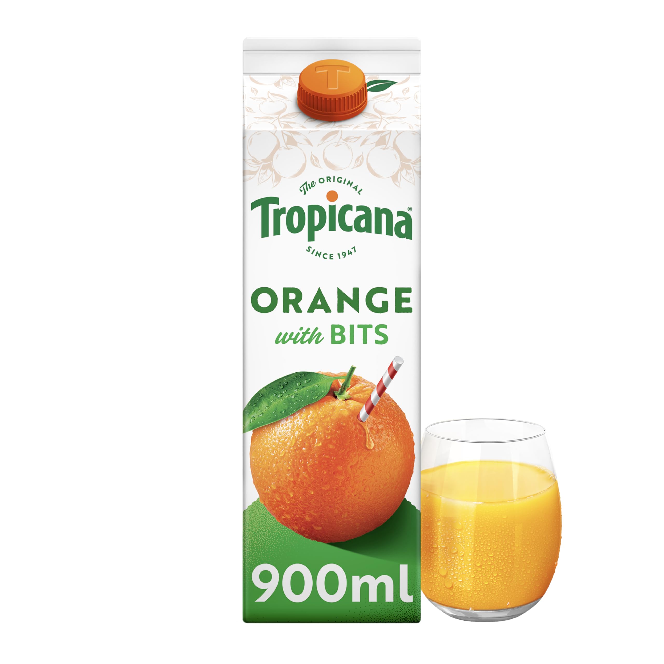 Tropicana - Orange Fruit Juice with Bits - 100% Pressed Pure Orange Juice, No Added Sugar - Squeezed, Hand Picked - Soft Drinks, With Bits - 900ml