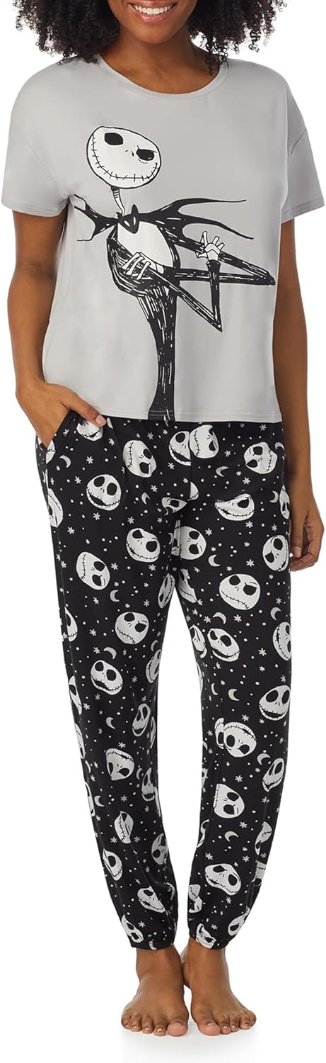 Richard Leeds International Womens 2 Piece PJs Set - Disney | Hello Kitty | Snoopy - Short Sleeve Top & Jogger Lounge Sets